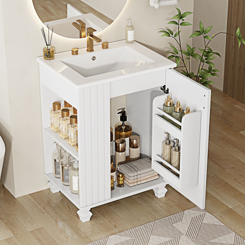Meuble-lavabo de salle de bain avec lavabo, Blanc