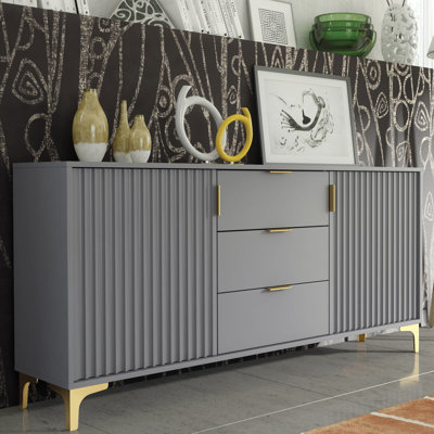 140cm Loft Retro Sideboard - Cabinet With Milled Fronts & Tv Unit Cupboard