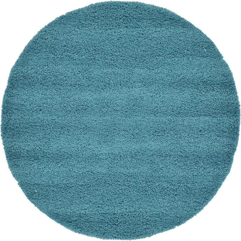 Tapis noir de jais Santoshi, Rond 6 pi 1 po, Bleu aqua foncé