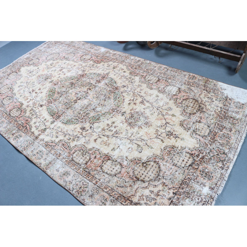 Antique-Style Large Turkish Rug in Cream With Floral Design Ideal for Living Room or Home Decor