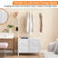 Freestanding Garment Rack with 4 Fabric Drawers, Metal Frame & Wooden Top, Clothing Organizer with Hanging Rod and 2 Side Hooks for Bedroom & Hallway