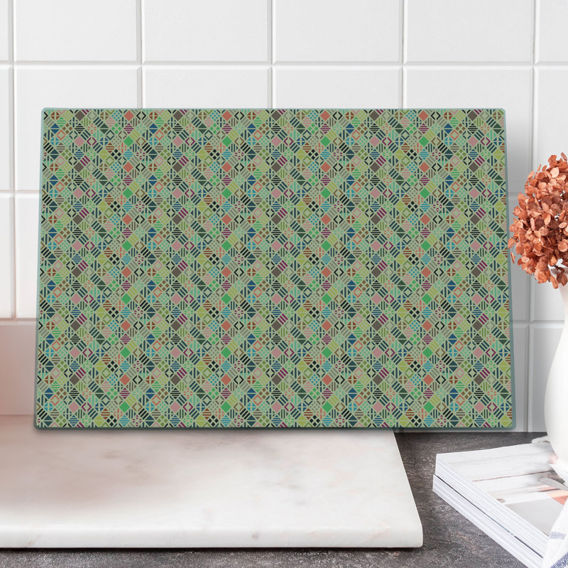 Ambesonne Geometric Cutting Board Large Size Patchwork Art Rhombus Multicolor