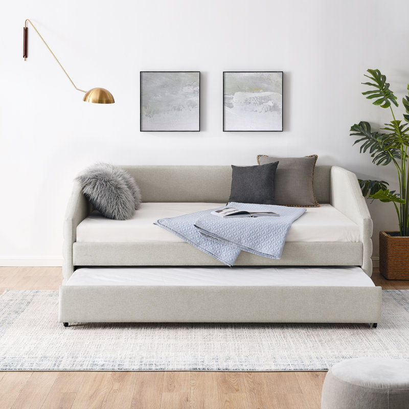 Armie Upholstered Daybed,with Two Drawers Trundle Upholstered Tufted Sofa Bed,Guest Bed, Full / Double, Gray