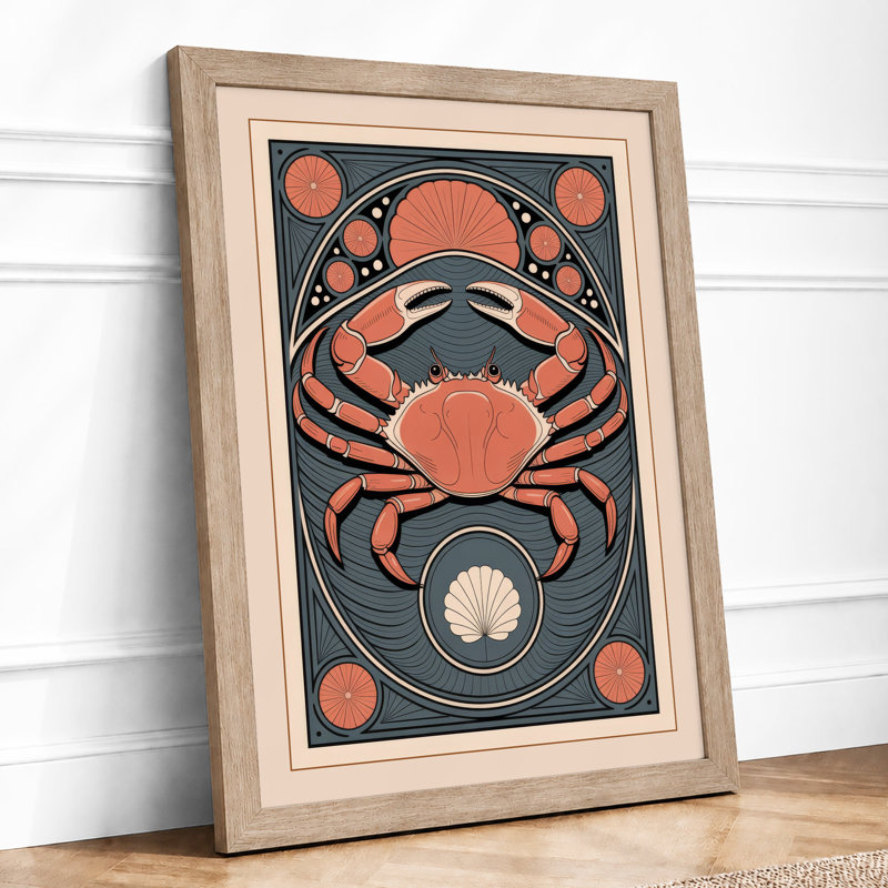Crab In Symmetry Art Deco - Print, Oak, A4 - 29.7 x 21.0 cm
