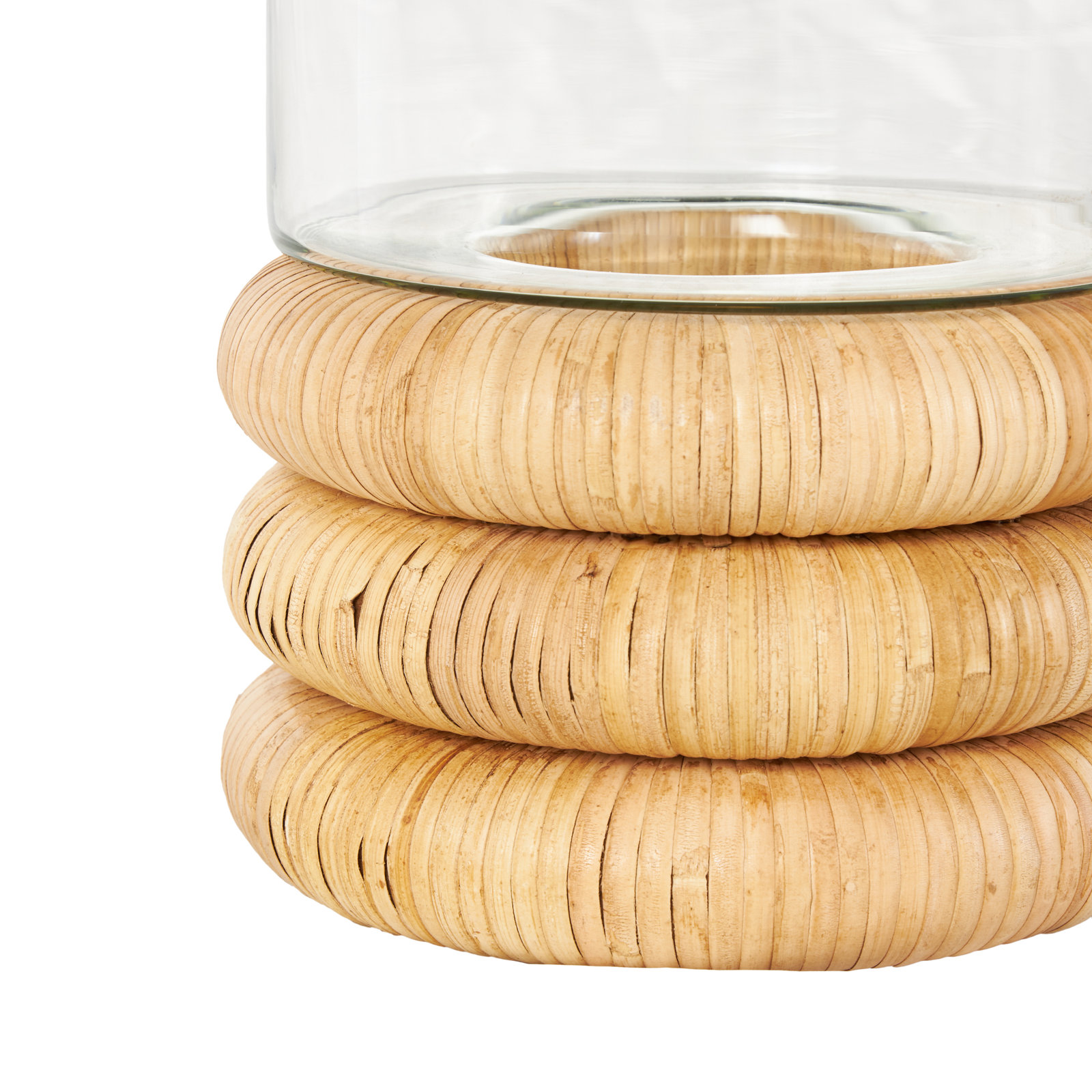 Cole And Grey Glass Round Hurricane Lamp With Light Brown Woven Base