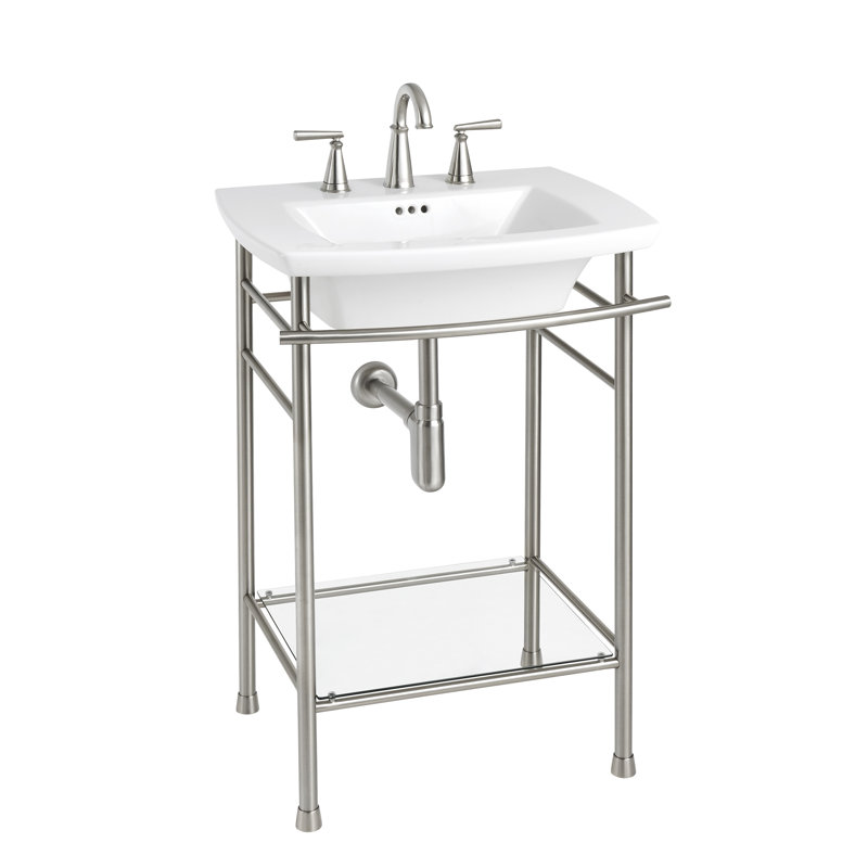 Edgemere Brushed Nickel Metal Console Table Legs with Glass Shelf