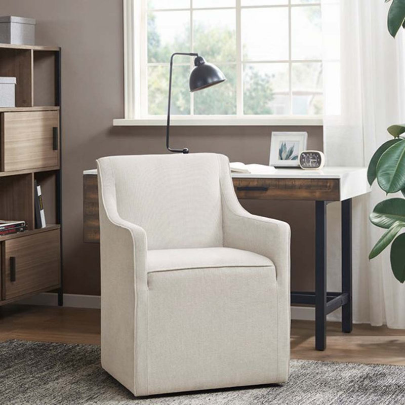 Chaise avec accoudoirs à jupe, Crème, crème