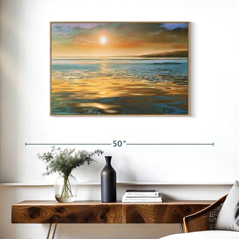 Calme du soir océan, Cadre flottant en bois naturel, 37 po x 25 po