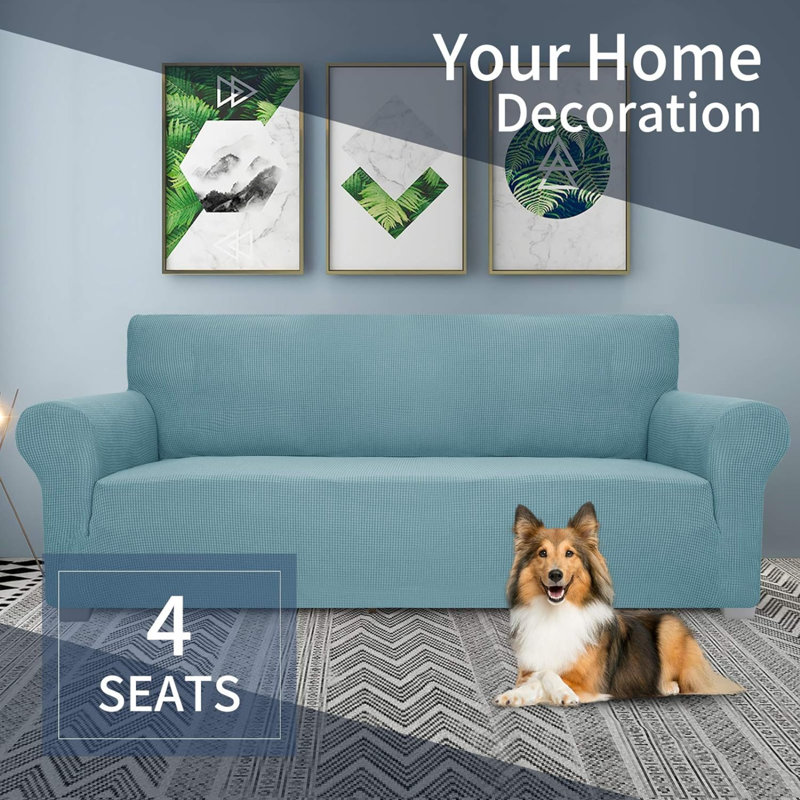 Housse pour canapé à coussins en T, H 41 po x l 110 po x P 42 po, Coton vert vert