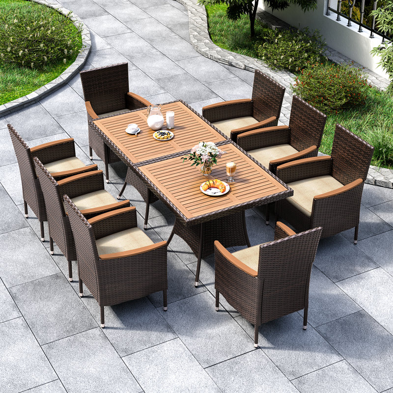 Rectangle 8 - Person 70.8'' L Outdoor Dining Set with Cushions, Brown