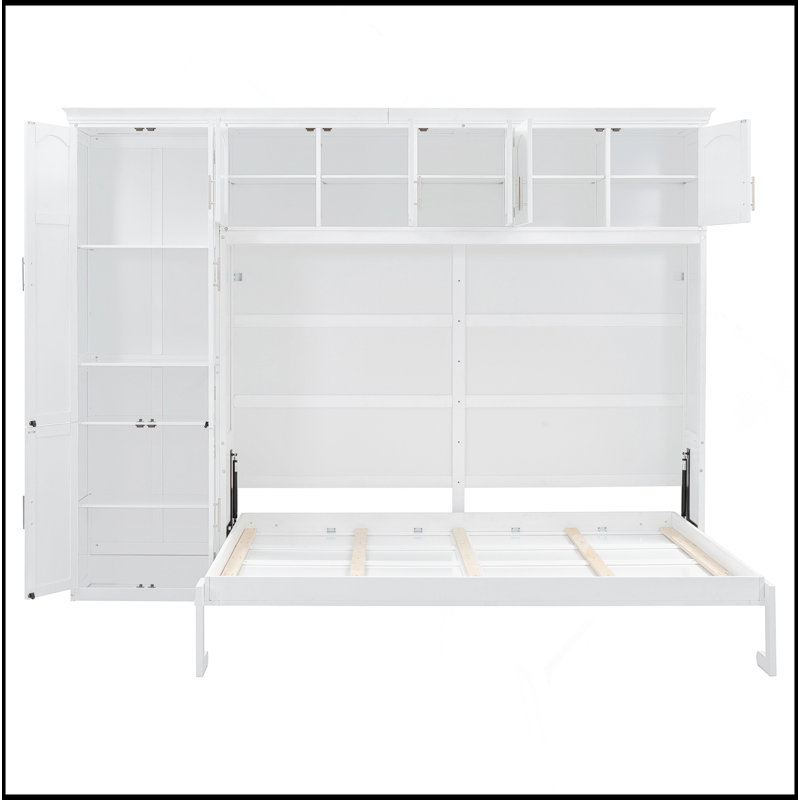 Grand lit escamotable mural avec armoires, Blanc