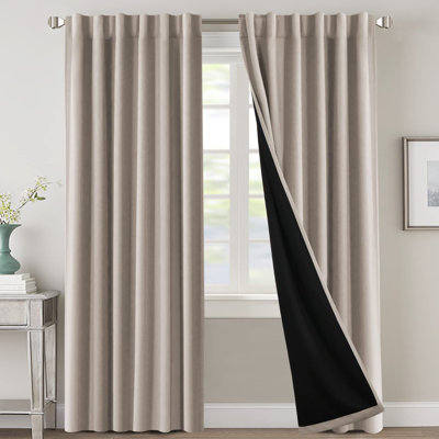 Rideaux 100% occultant pour la chambre à coucher avec doublure noire rideaux obscurcissant pour la chambre à coucher 84 pouces de long à isolation thermique avec rideaux et passe-tringle pour fenêtre de salon, 2 panneaux, sable naturel