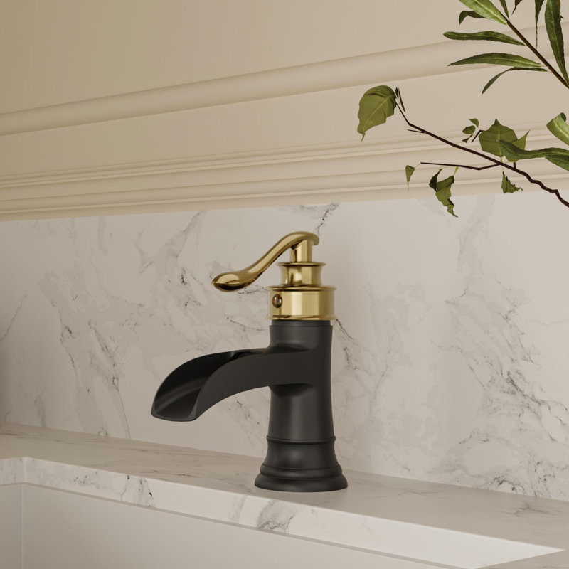SoftStream Waterfall Black Gold Single Hole, Single Handle With Drain Assembly & Deck Plate