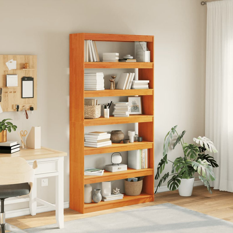 Jamaurion Solid Wood Standard Bookcase, Wax Brown, (6 Shelves) 199.5cmH x 100cmW x 30cmD