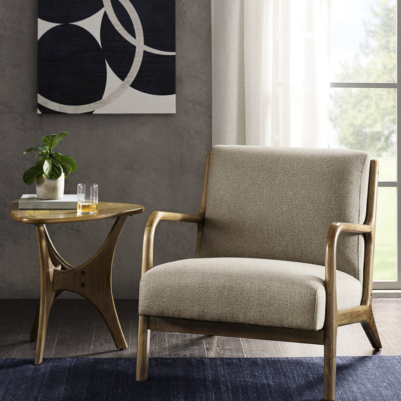 Fauteuil polyvalent en bois massif avec rembourrage en mousse, housse texturée et fauteuil Mid-Century, base solide en tissu