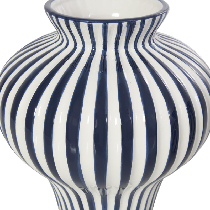 Blue and White Striped Ceramic Table Vase Set