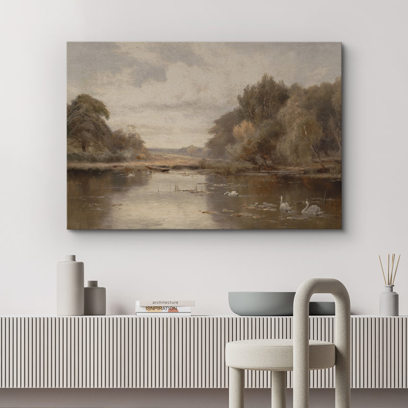 «Pastoral River Landscape», reproduction d'art sur toile, décor naturel classique pour salon ou bureau, H 32 po x l 48 po
