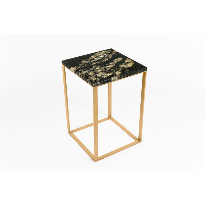 Granite Top Frame Square Side Table, Gold