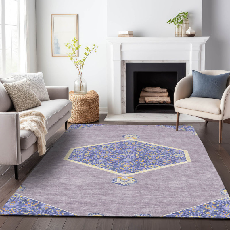 Lavender Rectangular Flat Woven Washable Synthetic Rug