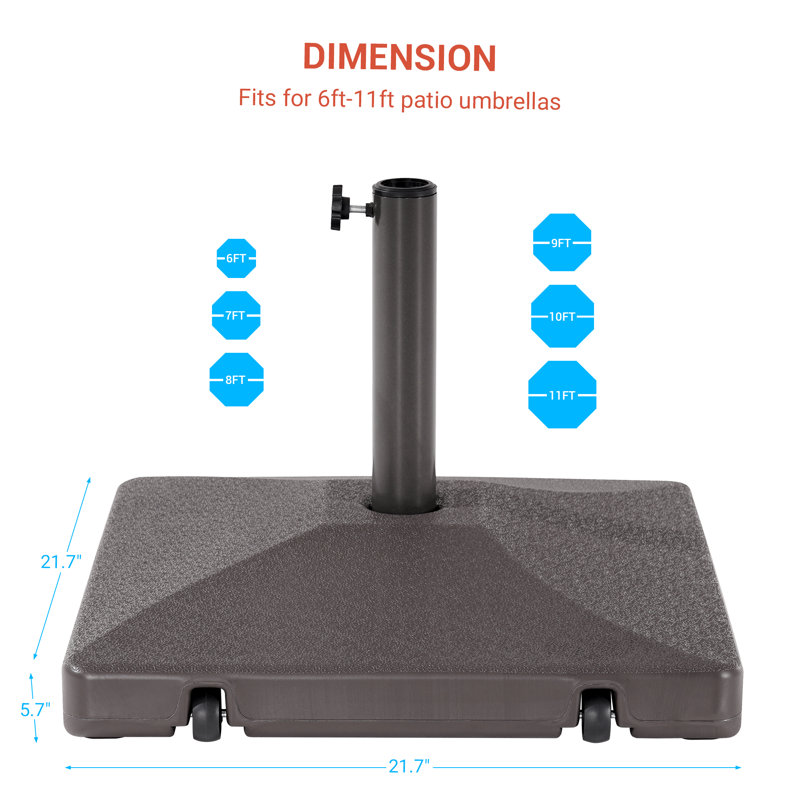 La base de parasol de patio pèse 90 lb remplie de sable ou d'eau, en plastique PEHD de haute qualité pour parasol avec auvent de 7 à 11 pi