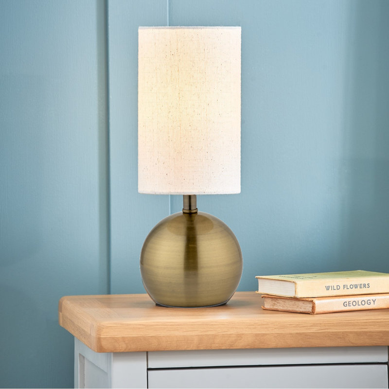 Kytalin 31.5Cm Metal Touch Ball Bedside Table Lamp, Antique Brass, Cream