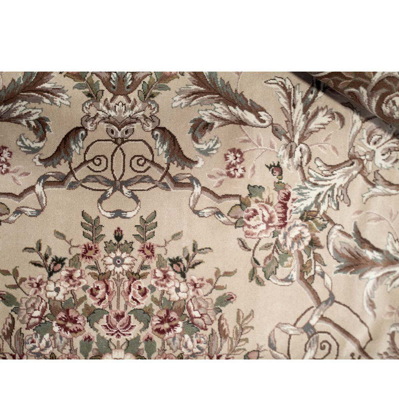 Tapis crème et brun noué à la main de haute qualité