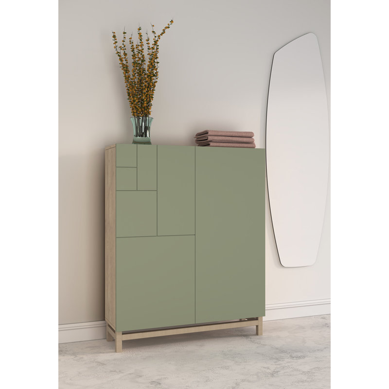 18 Pair Shoe Storage Cabinet, Green/Light Oak