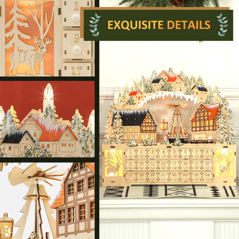 Light Up Christmas Advent Calendar with 24 Countdown Drawers