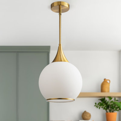 1 - Light Brushed Gold Single Pendant with Milk Glass