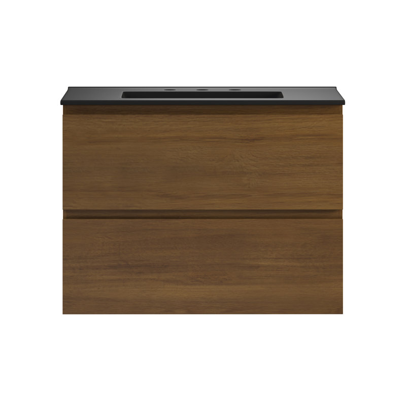 Meuble-lavabo mural 30 po avec dessus de lavabo B3, Chêne brun