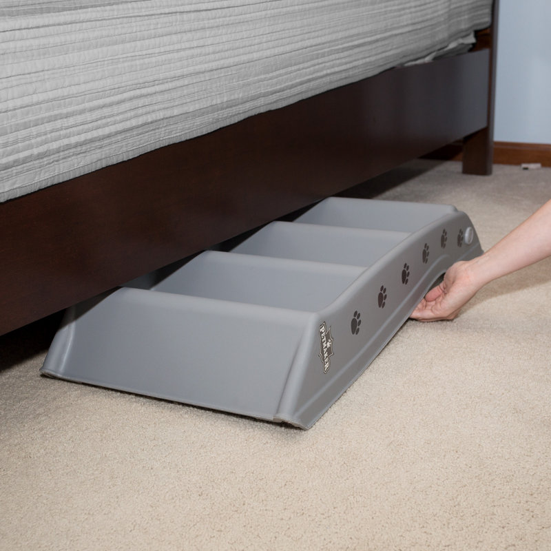 Gray Foldable 4-Step Plastic Pet Stairs with Paw Prints