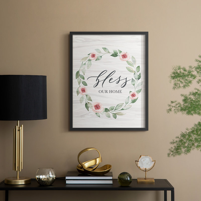 «Bless Our Home», reproduction encadrée - bois massif, H 21 po x l 17 po, Noir, noir, noir, noir