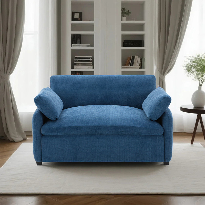 Fauteuil surdimensionné en chenille avec assise profonde, Bleu