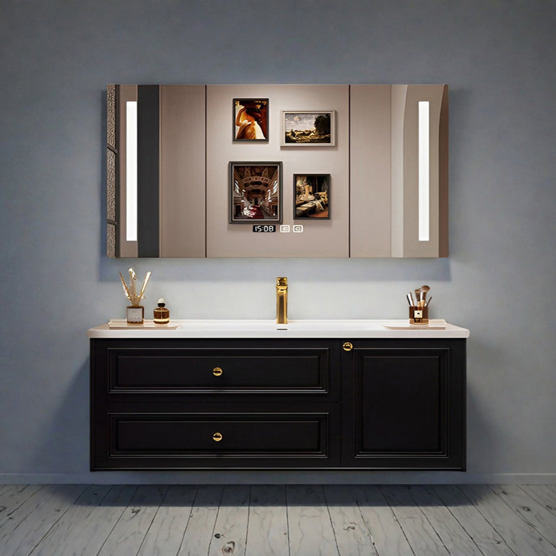 Armoire de salle de bain style français rétro, H 19,68 po x l 59,05 po x P 19,68 po