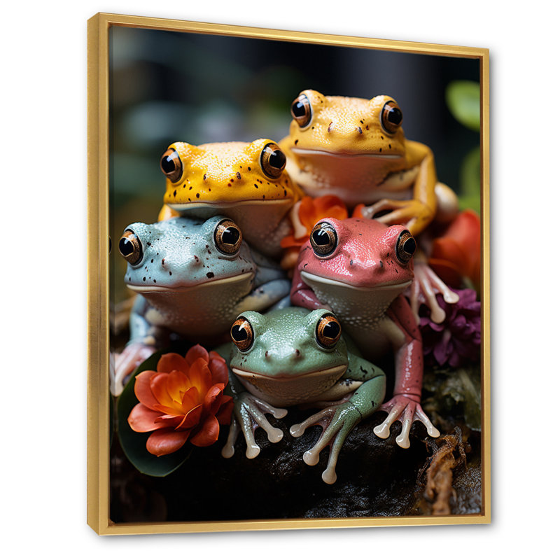 " Leaping Frogs Amphibians III ", 20" H x 12" W x 1" D, Gold Floater Framed