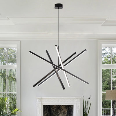 Zhanjing5 LED Modern Chandelier Sputnik Black Linear Kitchen Island Light Remote Dimmable
