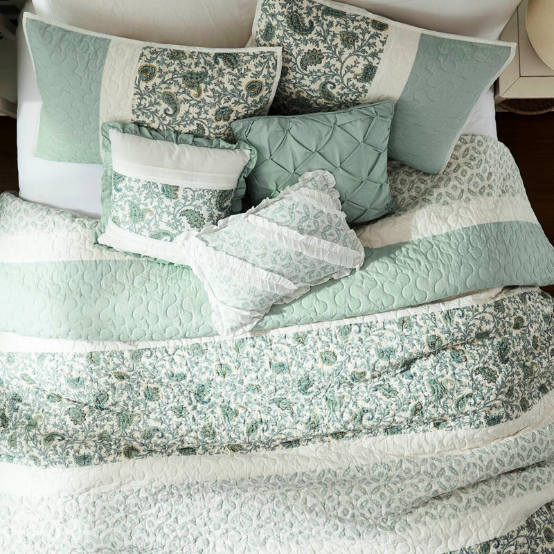 Courtepointe en coton 6 pièces très grand / très grand Dawn - avec coussins en toile à franges