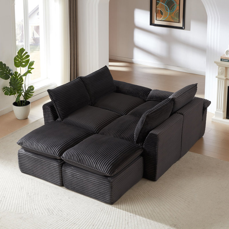 Ensemble de canapé modulaire en velours côtelé Modern, Gris foncé