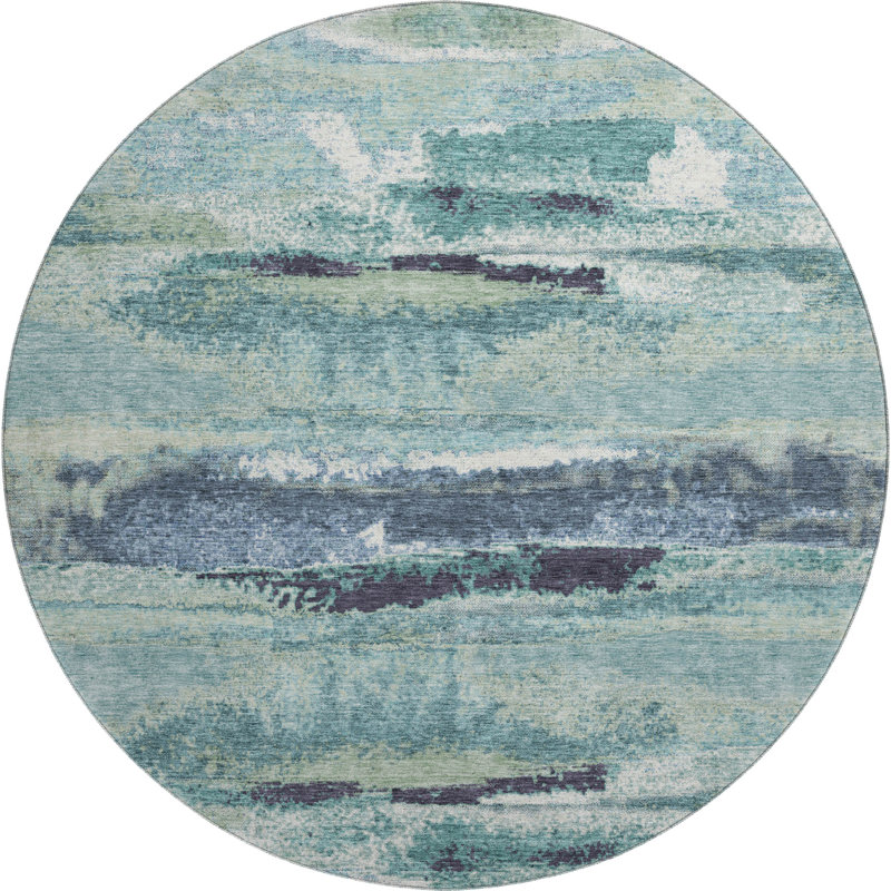 Premium Machine Washable Prisco Aloe Rug, Round 8'
