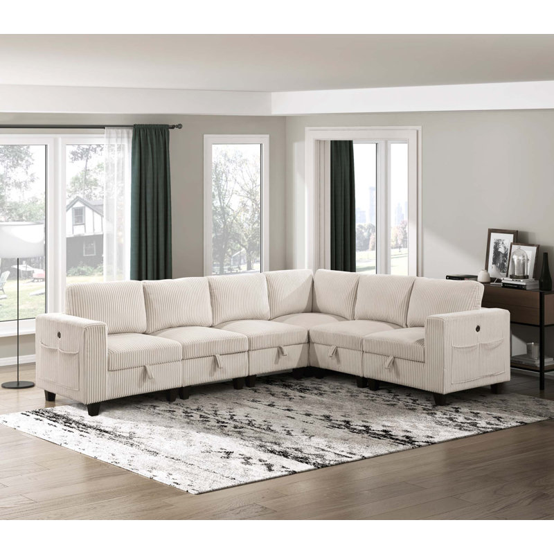 Siège de coin moderne avec rangement en velours côtelé 1pc, Velours côtelé beige