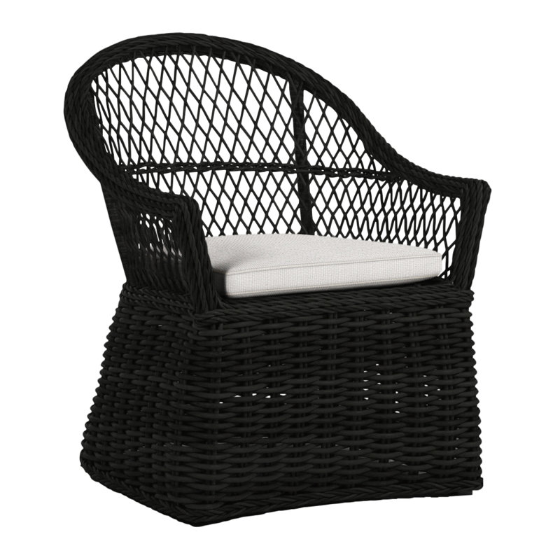 Fauteuil d'extérieur en résine tressée Soho N-Dura, Noir, Lin neige, Pas de soudure