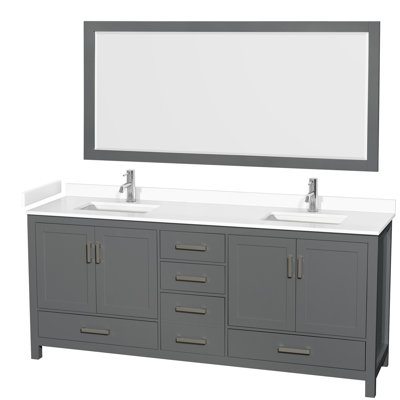 Meuble-lavabo double 72 po avec plateau en marbre de culture Sheffield et miroir 70 po Sheffield