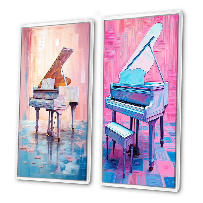 Piano Retro Reverberations - Ensemble de 2 décorations murales piano, Cadre blanc, H 28 po x l 25 po