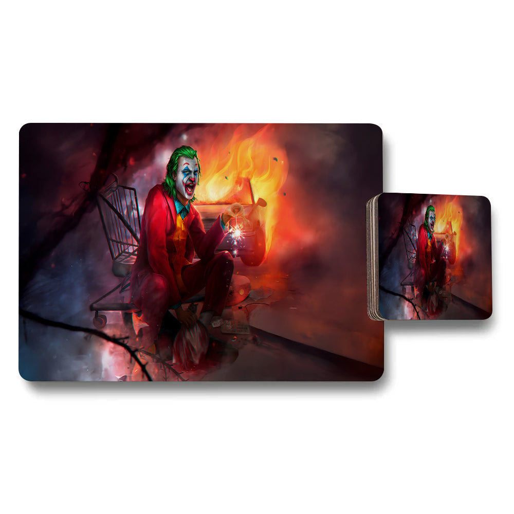 Joker Fire Scene Placemats And Coaster Set For Dining Table Decor