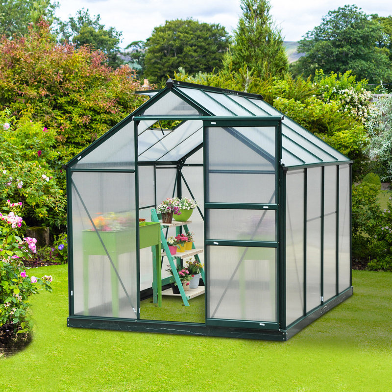 Serre en polycarbonate de 6,2 pi x 8,3 pi x 6,6 pi, ensemble de serre en aluminium robuste pour l'extérieur avec évent et porte pour jardin