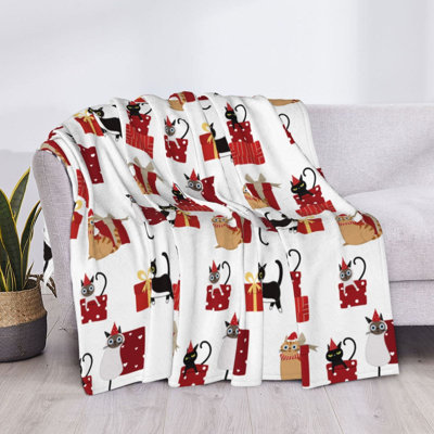 Couverture en flanelle douce et moelleuse, idéale pour l'hiver, avec un adorable chat. Couverture épaisse et chaude pour toutes les saisons (152 x 203 cm). Un sac fourre-tout en toile avec un chat et un chapeau de Noël vous est offert.