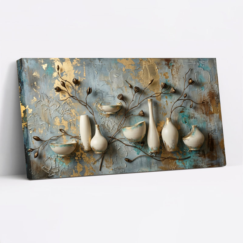 Ensemble de 1 vase artistique sur toile, L 58 po x H 28 po, Toile tendue
