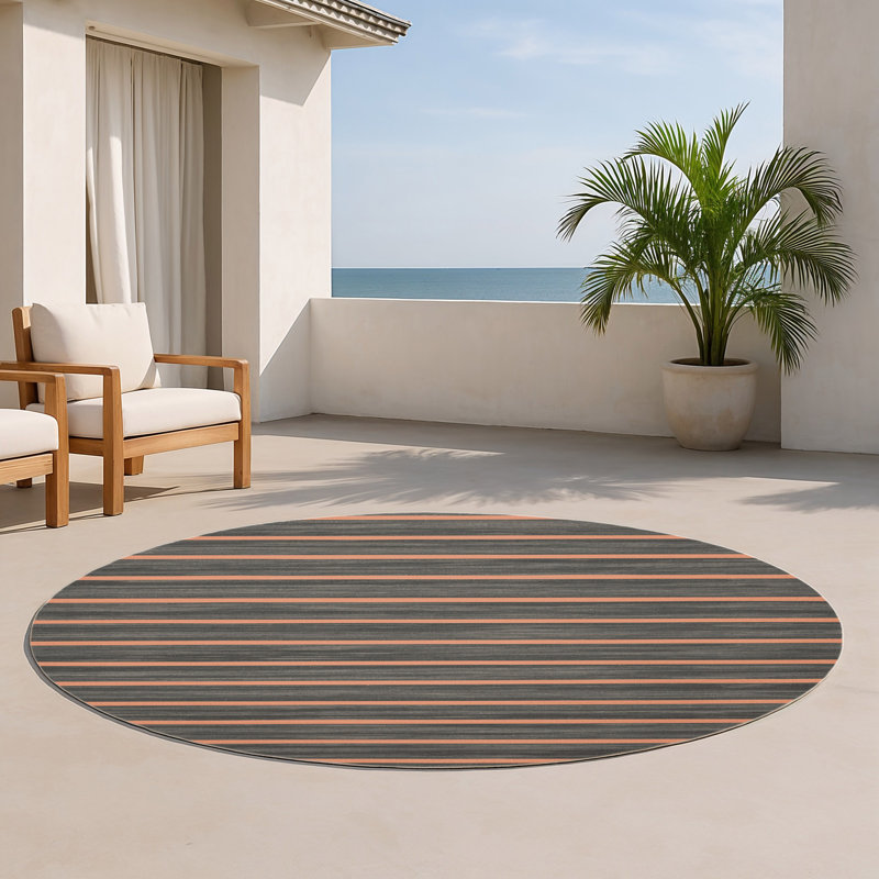 Tapis intérieur / extérieur noir HorizontalStripes, Rond 5 pi