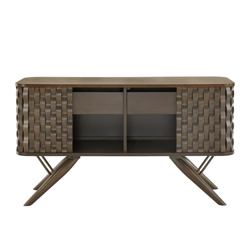 Upton Two-Tone Walnut Finish Rippled Wood Design Server