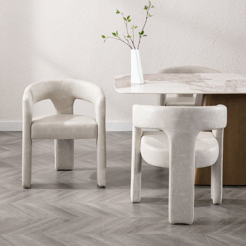 Chaise rembourrée en similicuir avec accoudoirs et dossier plein , Gris clair